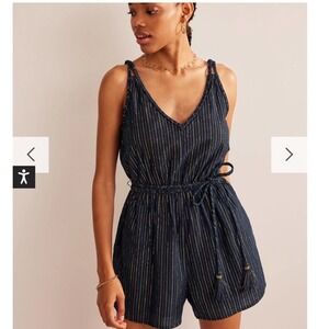 Boden Grecian Playsuit Romper Women Navy Gold Striped Sleeveless Belted Size 12